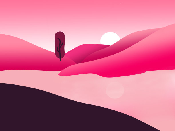 幻想山上的夕阳，红彤彤的天空和黄澄澄的太阳图片下载