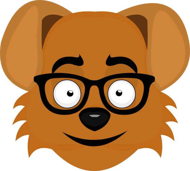 矢量表情插图卡通的狗的头带着愉快的表情，戴着眼镜图片下载