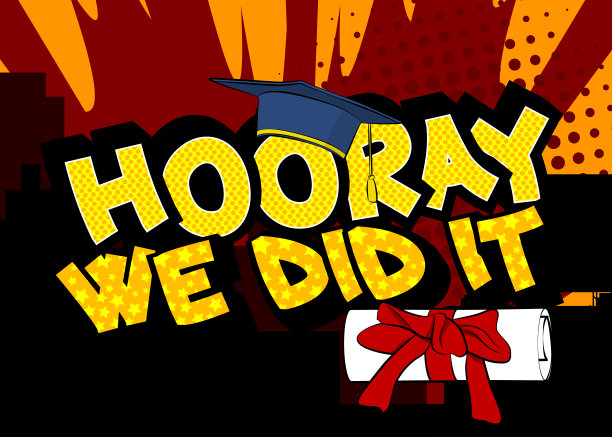 《万岁，我们成功了》-漫画书风格的文本。图片下载