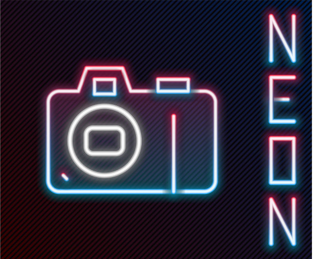 发光的霓虹灯线照片相机图标隔离图片下载