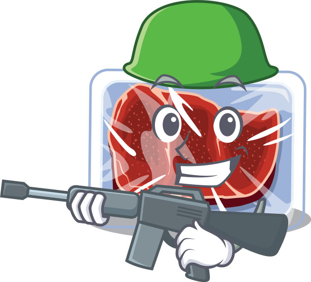 军服风格的冷冻牛肉卡通图片图片下载