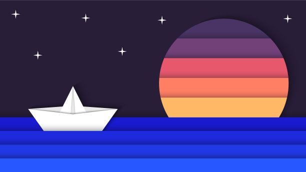 美丽的纸艺术帆船日落好图片下载