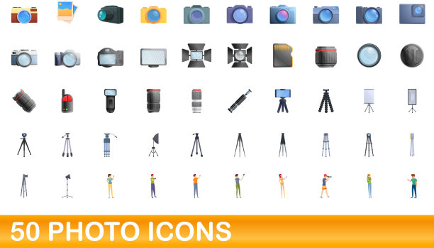 50张照片图标设置卡通风格图片下载