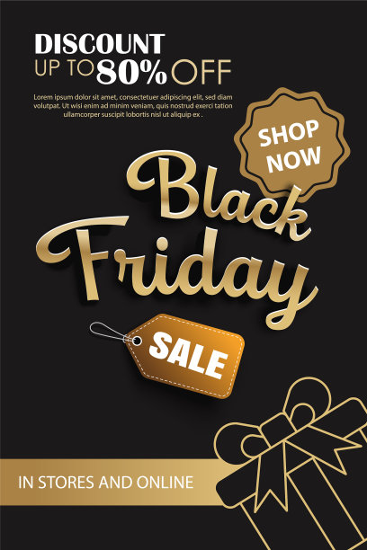 黑色星期五的促销广告横幅是金色和黑色的图片下载