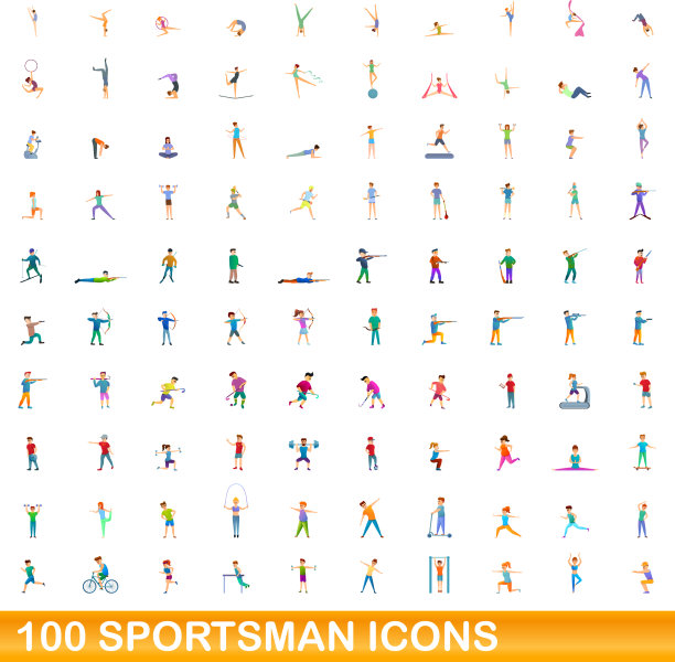 100名运动员图标设置卡通风格图片下载