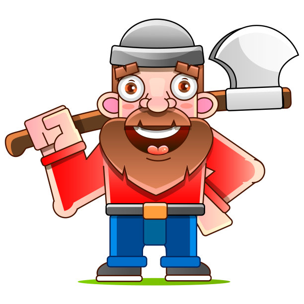 伐木工人用斧头和倒下的原木，森林背景。向量图片下载