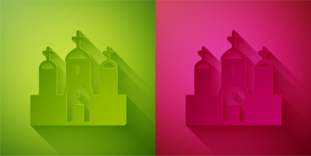 剪纸教堂建筑图标孤立在绿色图片下载