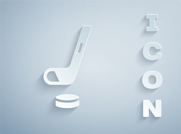 剪纸冰球棍和冰球图标孤立图片下载