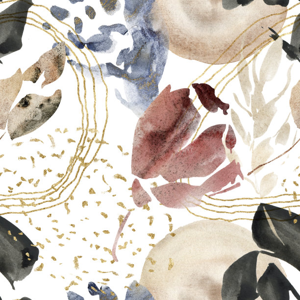 水彩花卉无缝图案的抽象花和斑点。手绘极简主义插图孤立在白色背景。用于设计、印花、织物或背景。图片下载