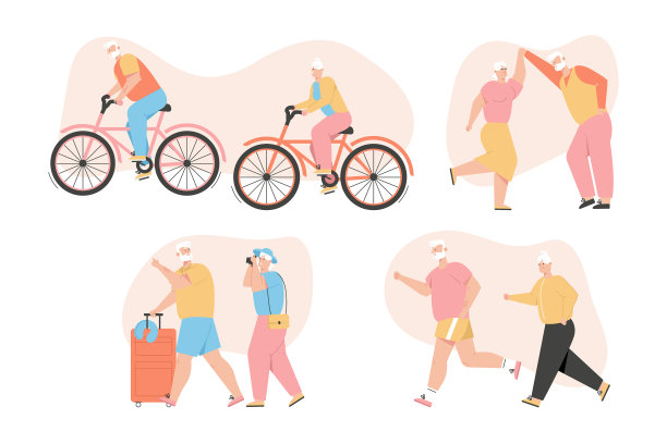 爷爷奶奶积极健康的生活方式设定快乐图片下载