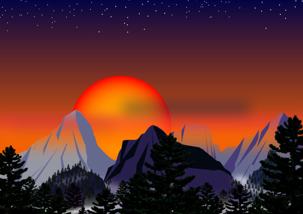 日落山景插图图片下载