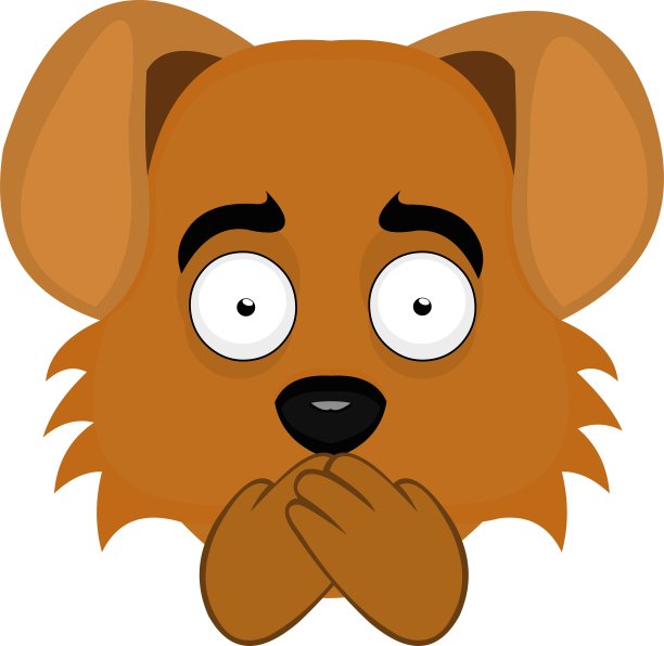 矢量表情插图卡通狗的头与手捂着他的嘴，沉默的概念图片下载