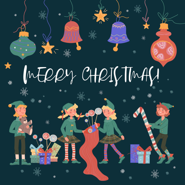 圣诞横幅或贺卡与可爱的小精灵图片下载