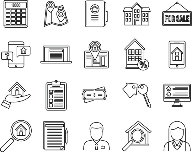 投资者房地产经纪人图标设置轮廓风格图片下载