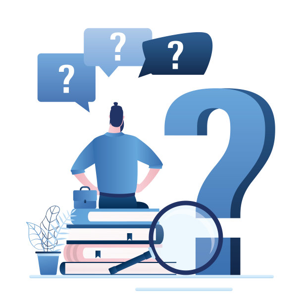 商人坐在书上，后视镜。男学生坐在课本上。各种各样的问号。图片下载