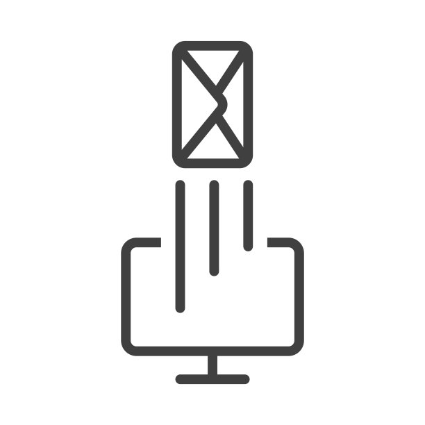 从个人电脑发送的电子邮件图标。一个简单的电脑显示器图像和一封信飞了出来。孤立的矢量在纯白色背景。图片下载