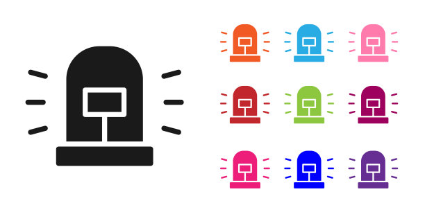 黑色闪光警报器图标孤立的白色背景。紧急闪光警报。设置图标丰富多彩。向量图片下载