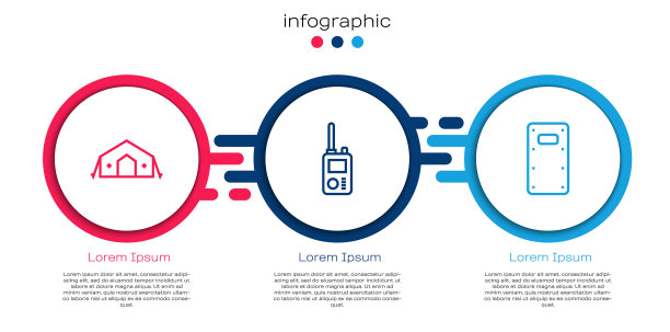 架设军用医疗帐篷，对讲机和防护盾。业务信息模板。向量图片下载