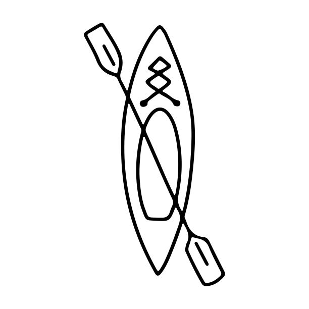 划桨孤立白色背景的皮艇。手绘轮廓涂鸦图标。图片下载
