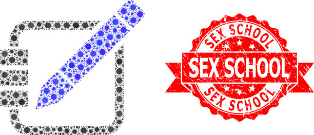 橡胶性学校印章和2019冠状病毒马赛克编辑图片下载