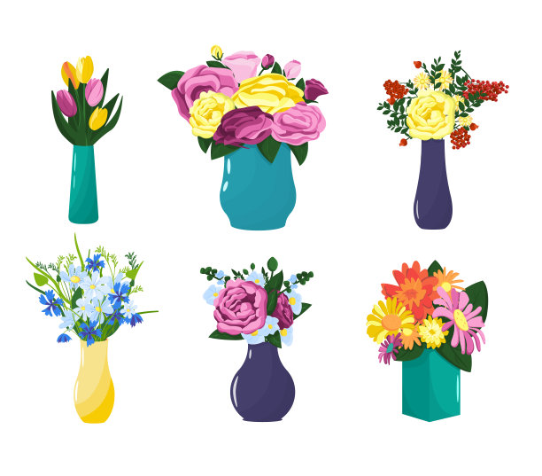 一套有不同花色的花瓶图片下载