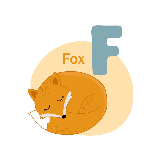 动物字母表。可爱的狐狸孤立在白色的背景。矢量插图教孩子学习一门外语。图片下载
