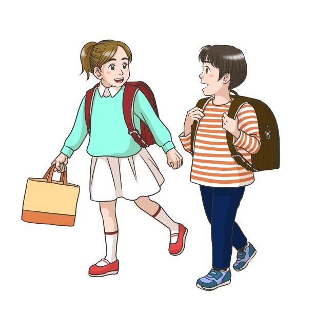 2个女孩在去小学的路上(夏天)图片下载