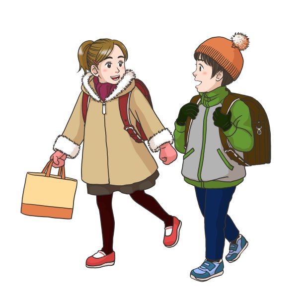 2个女孩在去小学的路上(冬天)图片下载