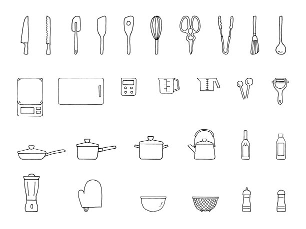 厨房物品的线条图标设置图片下载