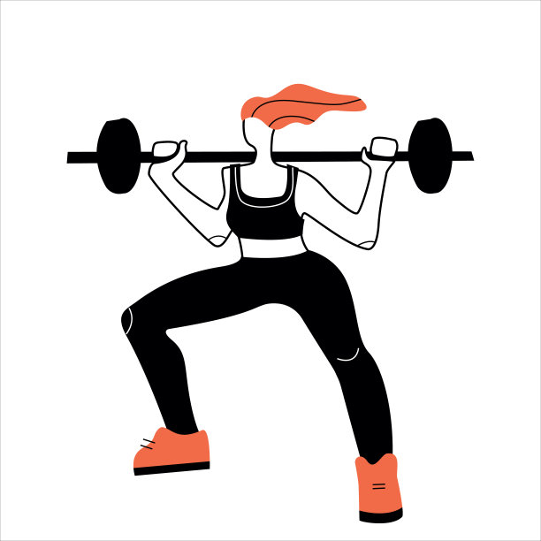 矢量插图与女人举起杠铃。平坦的卡通人物。图片下载