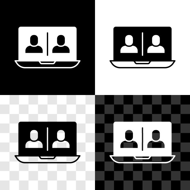 设置视频聊天会议图标黑白隔离，背景透明。在线会议工作在家。远程项目管理。向量图片下载
