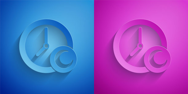 剪纸时间睡觉图标孤立在蓝色和紫色的背景。沉睡的鼾声大作。健康的生活方式。纸艺术风格。向量图片下载