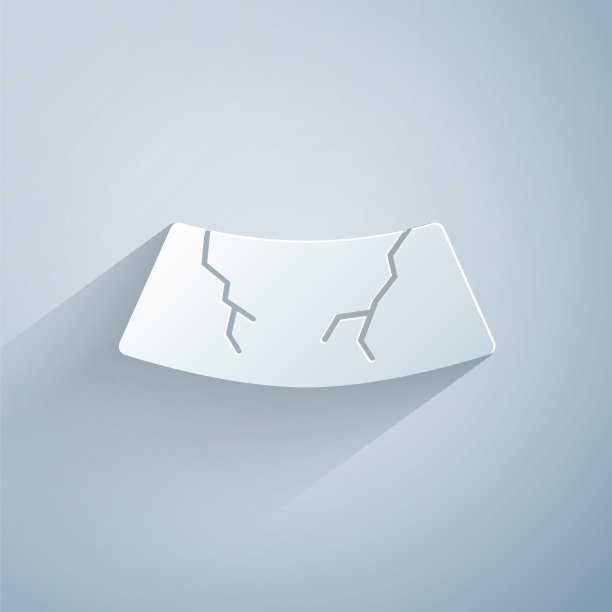 纸切割破碎的挡风玻璃破碎的玻璃图标孤立在灰色背景。纸艺术风格。向量图片下载