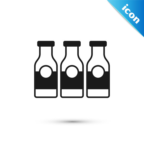 灰色封闭的玻璃瓶与牛奶图标隔离在白色背景。向量图片下载