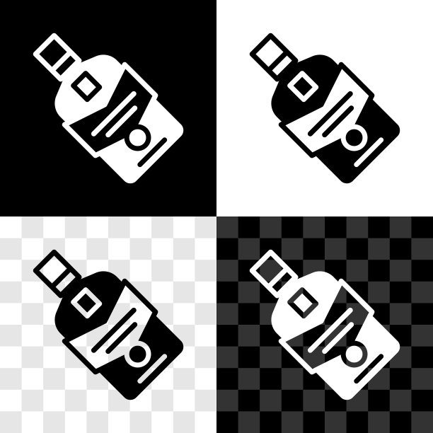 设置威士忌酒瓶图标隔离在黑白，透明的背景。向量图片下载