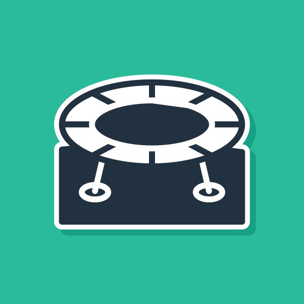 蓝色跳跃蹦床图标孤立在绿色背景上。向量图片下载