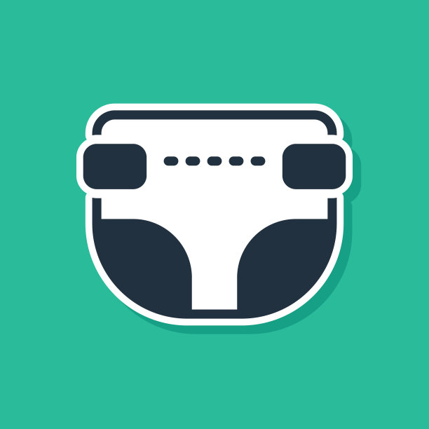 蓝色成人尿布图标隔离在绿色背景。向量图片下载