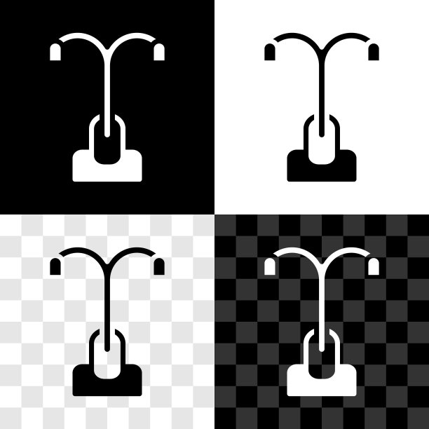 设置街灯系统图标孤立的黑色和白色，透明的背景。向量图片下载