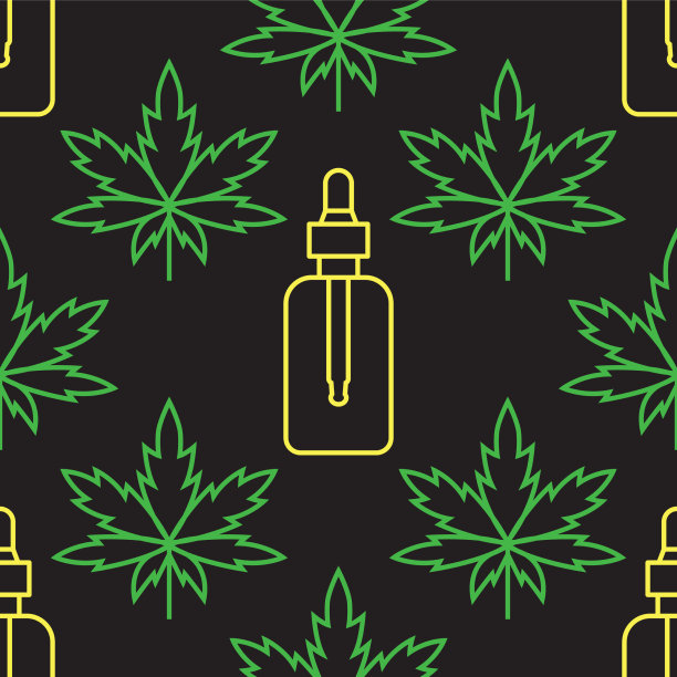 大麻叶与化妆品瓶与CBD油图片下载
