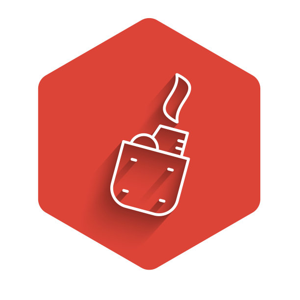 白色线较亮的图标与长阴影隔离。红色的六角按钮。向量图片下载