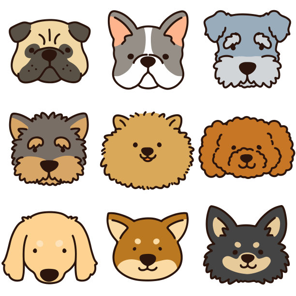 可爱的狗头设置与轮廓图片下载