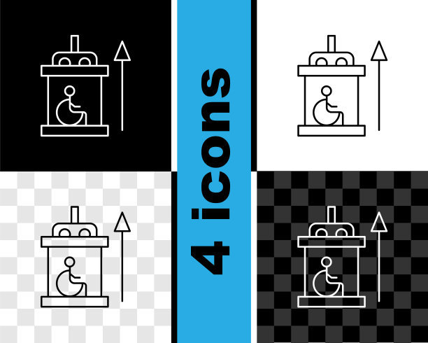 设置线电梯为禁用图标隔离在黑白，透明的背景。向量图片下载