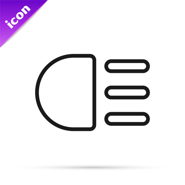 黑线远光灯图标隔离在白色背景上。汽车大灯。向量图片下载