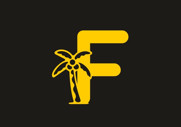 F首字母为黄色，带有椰子树图案图片下载