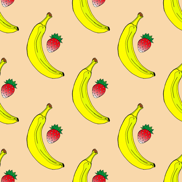 香蕉草莓无缝图案图片下载