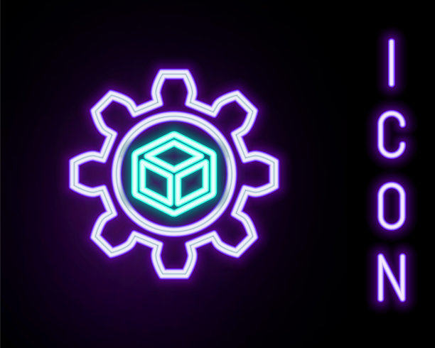 发光的霓虹灯线产品开发图标孤立在黑色背景。装备和多维数据集。来自Startup collection的产品开发符号设计。色彩斑斓的轮廓的概念。向量图片下载