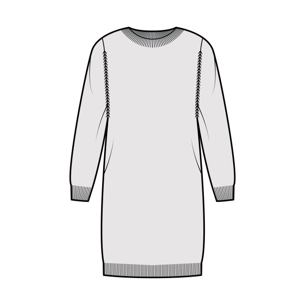 针织技术时尚插图与长袖，放松合身，膝盖长度，针织罗纹装饰套头衫图片下载