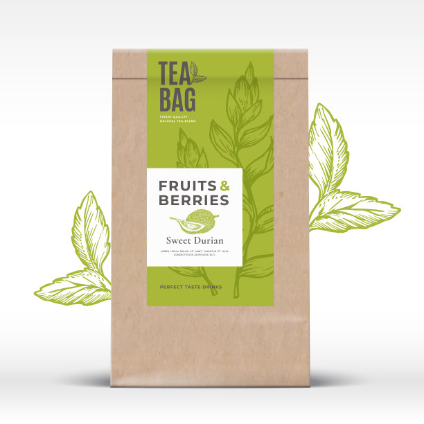 工艺纸袋与水果和浆果茶标签图片下载