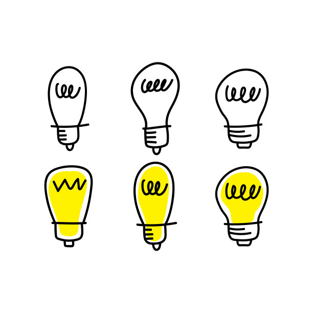 灯泡涂鸦图标收集。思想的象征。图片下载