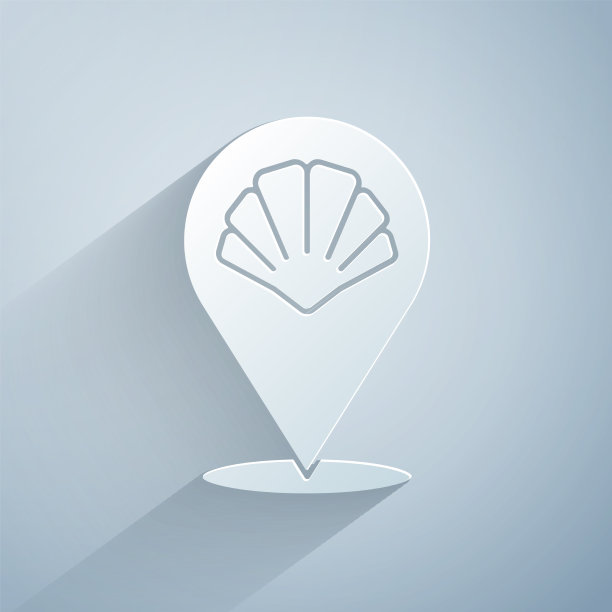 剪纸扇贝海贝图标孤立在灰色图片下载